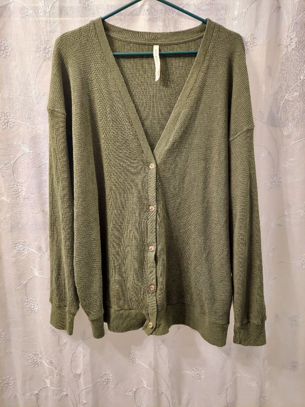 Waffle knit, v neck, cardigan